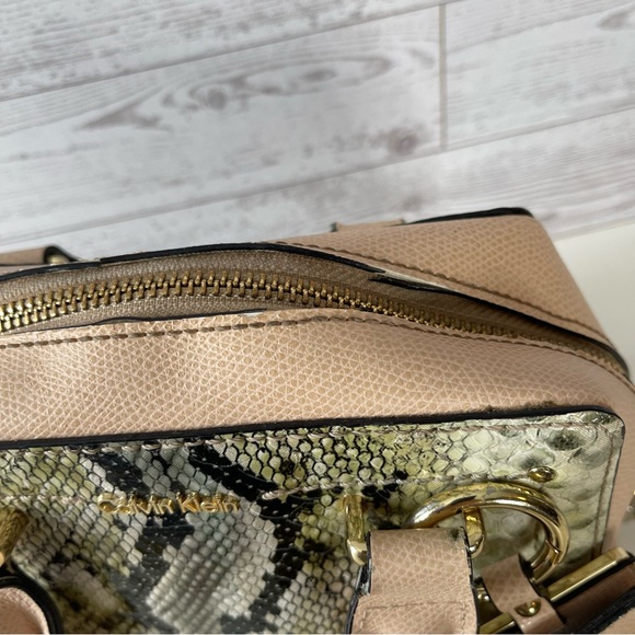 Calvin Klein Snake Print Boxy Small Satchel Tan Handbag
